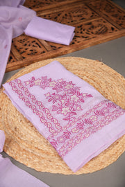 Floral Silhouettes Lavender Muga Cotton Unstitched Suit Set